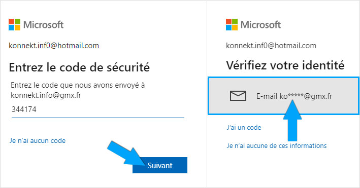 Vérification d'identité lors d'un ajout d'adresse de récupération sur Outlook
