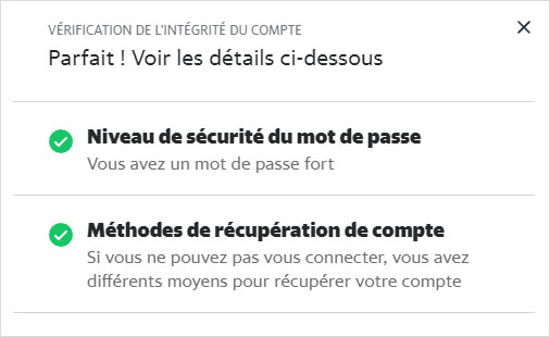 Vérification de l'intégrité du compte terminée