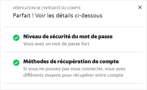 Vérification de l'intégrité du compte terminée