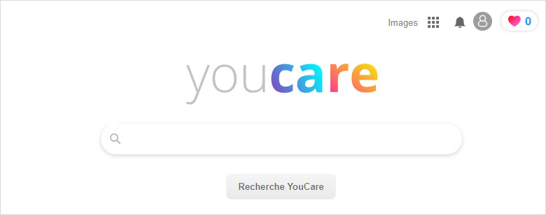 Page d'accueil du moteur de recherche caritatif YouCare